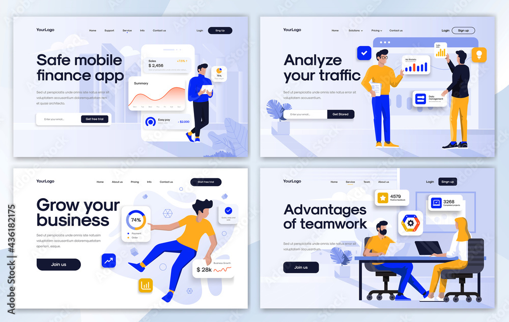 Canvas Prints flat modern design of landing page template - analysis and marketing set