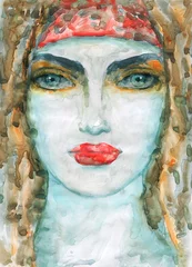 Rolgordijnen watercolor painting. female portrait. illustration.   © Anna Ismagilova