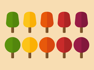 Simple Autumn Color Trees Icon Set