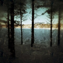 Grungy image of frozen lake Stor-Ockeltjarn in Lapland