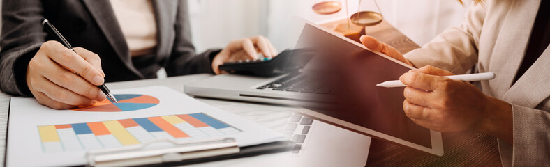 Woman using smartphone and icon customer network connection on screen. Shopping bags on the table....