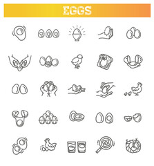 Eggs icons set,Vector outline illustration. Broken eggs