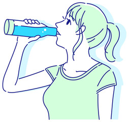 マイボトルから水を飲む女性
