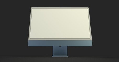 Computer display mock up with blank white screen. Stylish desktop computer mockup 3D