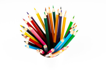 a stack of wooden colored pencils for drawing