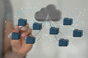 Artificial Intelligence Cloud technology. Integrated digital web concept background