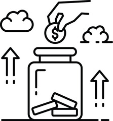 hand putting coins in glass jar with up arrows Concept Vector Icon Design, Business and Management Symbol, Banking and finance Sign, ECommerce and Delivery Stock illustration 