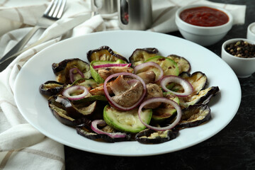 Concept of tasty eating with grilled vegetables, close up