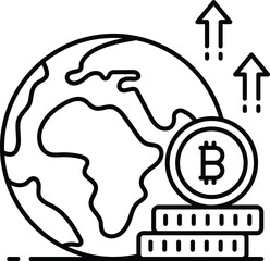 Bitcoin Global Currency Concept, World Single cryptocurrency Vector Icon Design, Business and Management Symbol, Banking and finance Sign, ECommerce and Blockchain Stock illustration