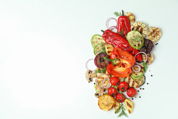 Concept of tasty eating with grilled vegetables, space for text