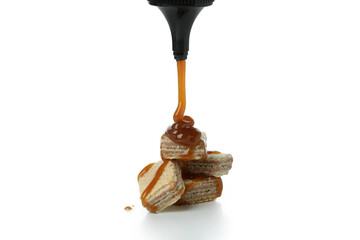 Wafer with caramel isolated on white background
