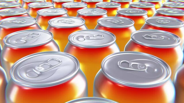 Realistic looping 3D animation of the cozy orange and red gradient aluminum drink cans rendered in UHD