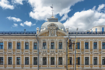Facade of the apartment house of merchant Kamzolkin in the neobarocco style