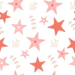 Fototapeta na wymiar Childish seamless pattern with starfish