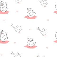 Seamless pattern with cute swan princess