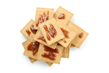 Cookies with caramel isolated on white background