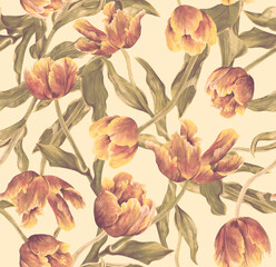 Watercolor tulips. Seamless floral pattern. Background with flowers