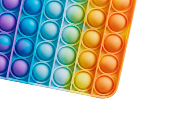 Close up of Pop it toy silicone isolated on white background with clipping path. Rainbow Hues colors. fidget push pop anti-stress sensory toy. Autism Special