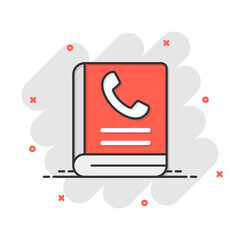 Address phone book icon in comic style. Telephone notebook cartoon vector illustration on white isolated background. Hotline contact splash effect business concept.