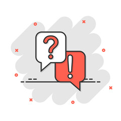 Question and answer icon in comic style. Dialog speech bubble cartoon vector illustration on white isolated background. Forum chat splash effect business concept. © Lysenko.A