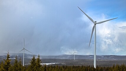 Rain clouds in Amliden wind park in Sweden - obrazy, fototapety, plakaty