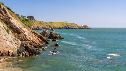 View from the Howth Cliff Walk, Co. Dublin, Ireland, over the Irish Sea with Baily Lighthouse in...