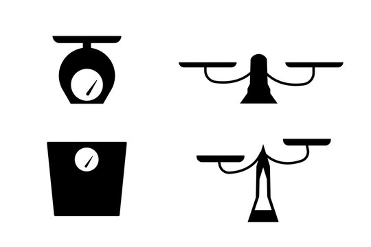 Justice scales icons set . Scales icon collection.