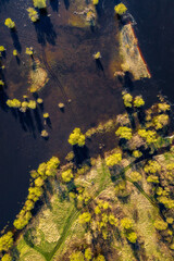 Flooded roads in river bed shot from above