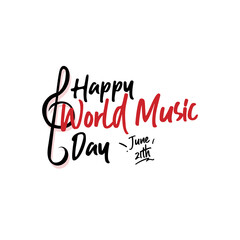 Happy world music day vector template. hand draw illustration. Design for banner, Background, greeting card or print.