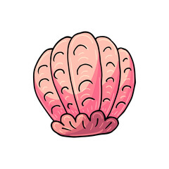 Shell. Marine theme icon in hand draw style. Cute childish illustration of sea life. Icon, badge, sticker