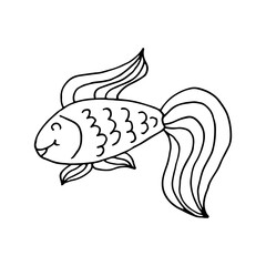 Contour. Fabulous fish. Marine theme icon in hand draw style. Icon, badge, sticker, print for clothes