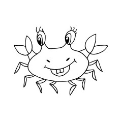 Contour. Crab. Marine theme icon in hand draw style. Icon, badge, sticker, print for clothes