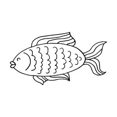 Contour fish. Marine theme icon. Cute childish illustration of sea life. Icon, badge, sticker, print for clothes