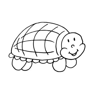 Contour. Cute turtle. Marine theme icon in hand draw style. Icon, badge, sticker, print for clothes