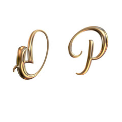 3d alphabet, golden letter O P