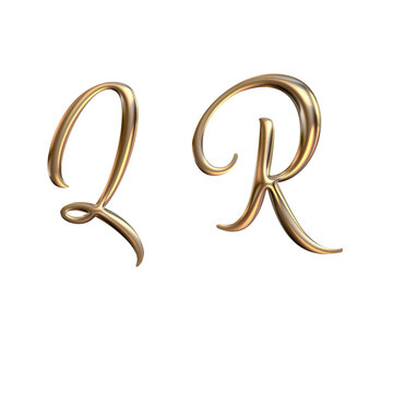 3d alphabet, golden letter Q R
