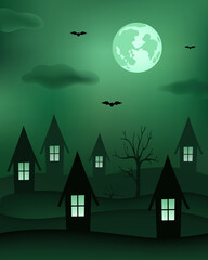 Moonlight night. Creepy autumn background. Vector illustration.