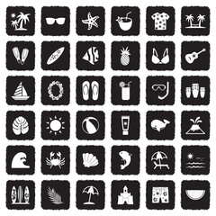 Tropical Icons. Grunge Black Flat Design. Vector Illustration.