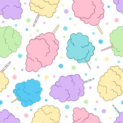 Cotton candy. Summer sweetness. Cartoon print. Seamless vector pattern (background).
