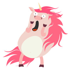 Surprised, scared, funny unicorn. A fabulous and mythical animal. Funny and funny illustration. Shock and delight, emotions