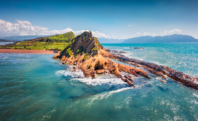 Splendid spring view from flying drone of Dalan and Voge hiking area. Colorful seascape of Adriatic sea. Majestic morning scene of Albania, Europe. Beauty of nature concept background. © Andrew Mayovskyy
