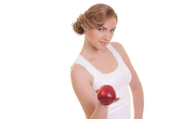 young healthy woman with apple