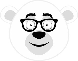 Vector emoticon illustration of the face of a cartoon polar bear with glasses