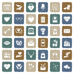 Valentine's Day Icons. Grunge Color Flat Design. Vector Illustration.