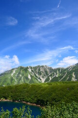 中部山岳国立公園。室堂からみくりが池と立山を望む。富山、日本。８月下旬。