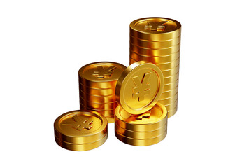 Stack of golden coins 3d rendering isolated on white background