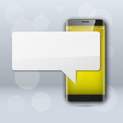 New model Mobile phone with platform for communication. Cell mobile short message. Smartphone blank colloquial cloud banner. Cellular empty advertising poster.