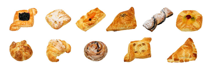 bakery sweet and non sweet  isolated on white background with work path.