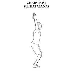 Chair pose yoga workout. Utkatasana. Man doing yoga illustration outline