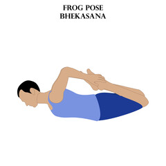 Frog Pose yoga workout. Bhekasana. Man doing yoga illustration